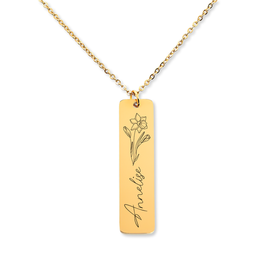 Collar Personalizado con Flor de Nacimiento y Nombre
