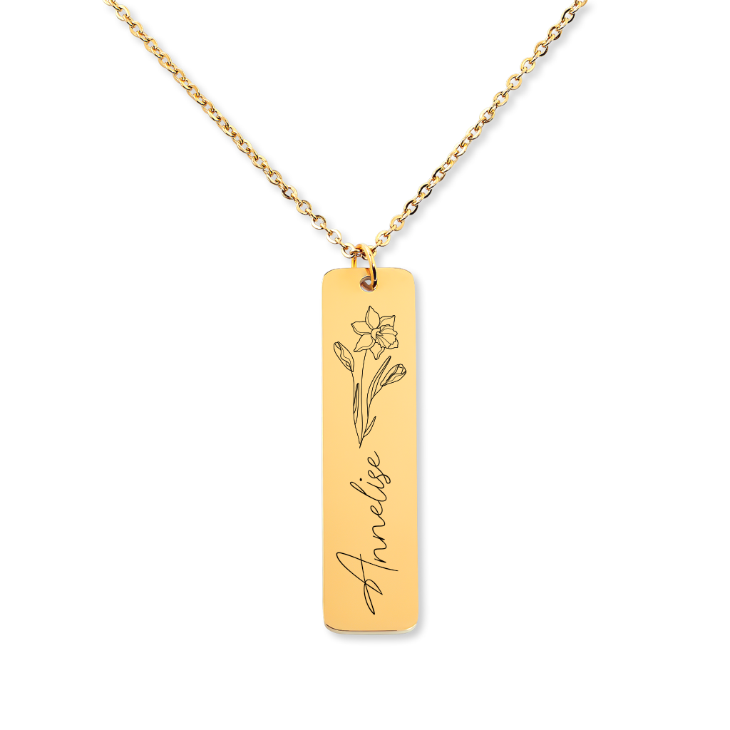 Personalized Birth Flower + Name Necklace