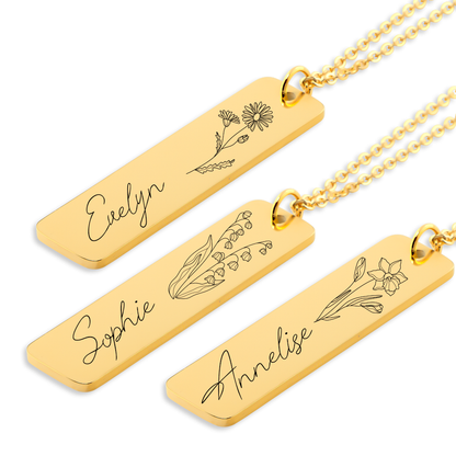 Personalized Birth Flower + Name Necklace